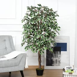 image-Artificial Ficus Silk Tree with Nursery Pot, Decorative Fake Plant, 160cm