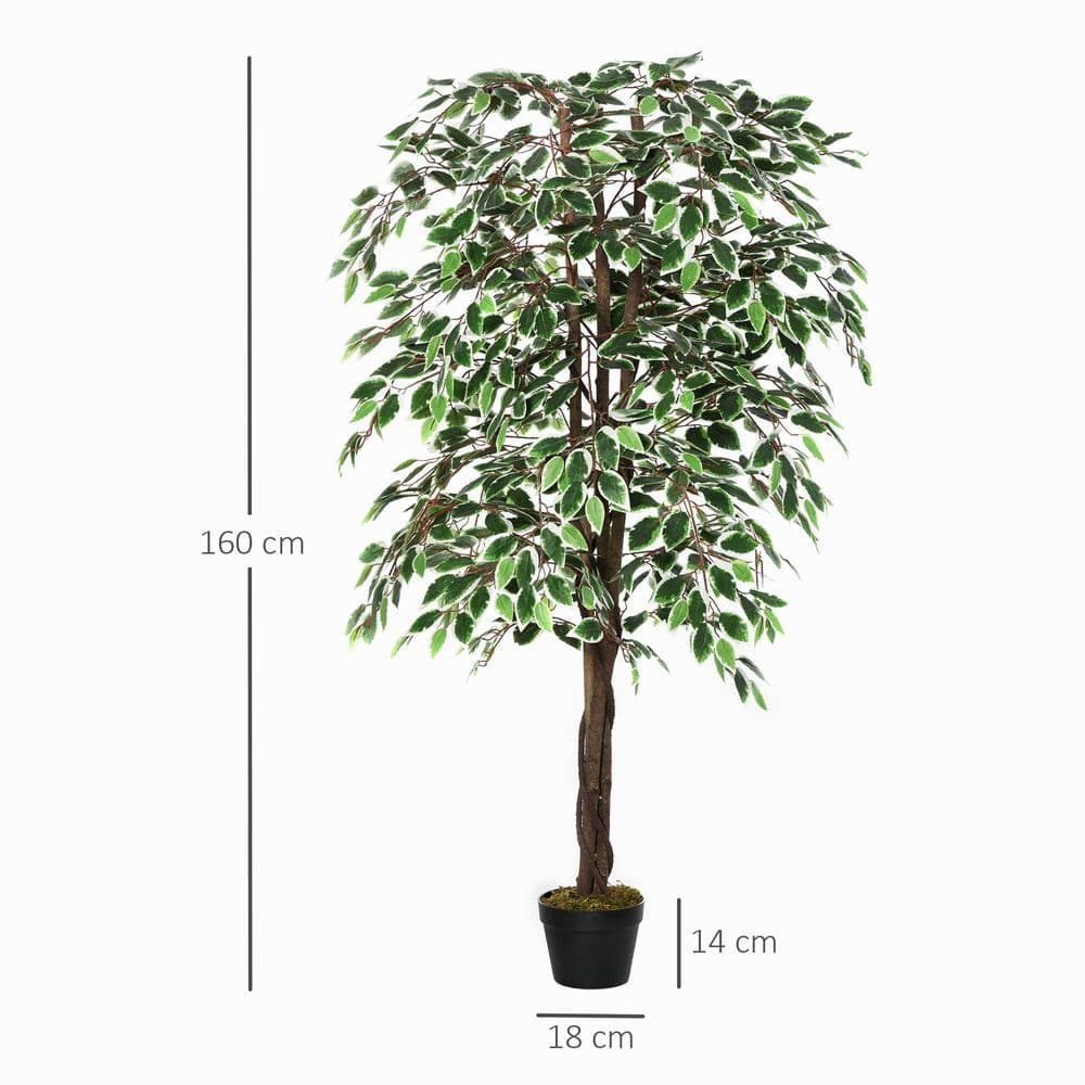 image-Artificial Ficus Silk Tree with Nursery Pot, Decorative Fake Plant, 160cm