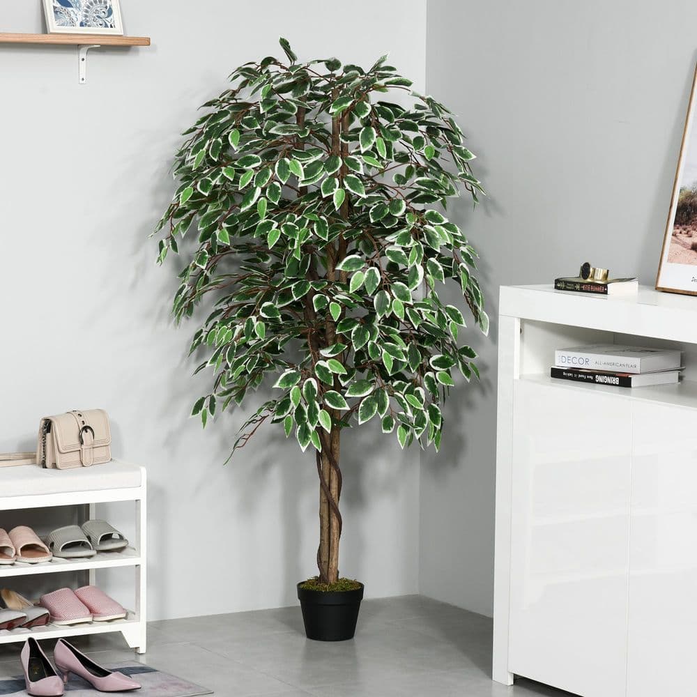image-Artificial Ficus Silk Tree with Nursery Pot, Decorative Fake Plant, 160cm