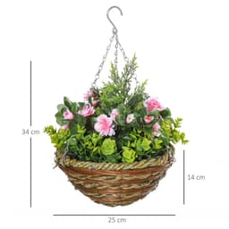 image-Pack of 2 Artificial Lisianthus Flowers Hanging Planter with Basket