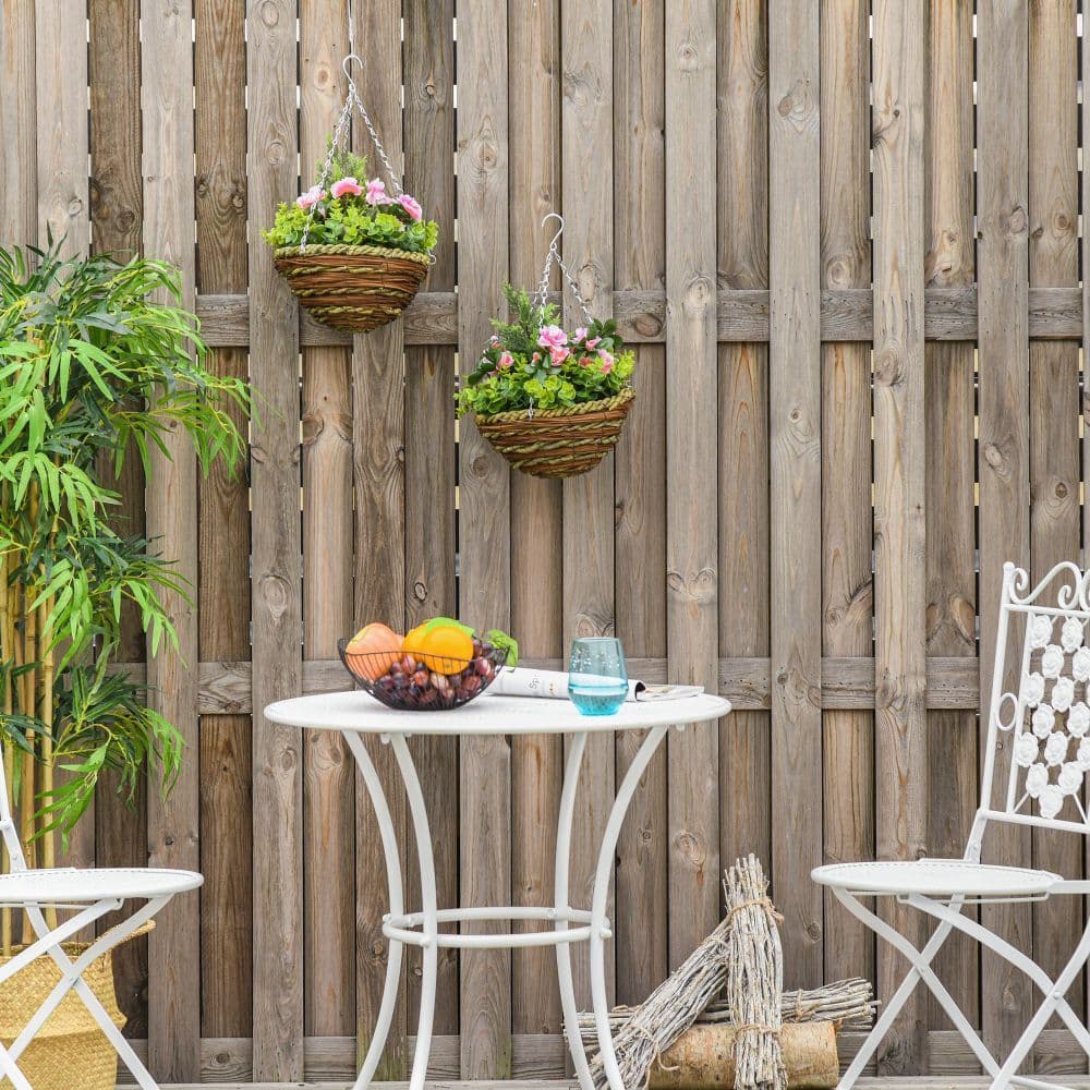 image-Pack of 2 Artificial Lisianthus Flowers Hanging Planter with Basket