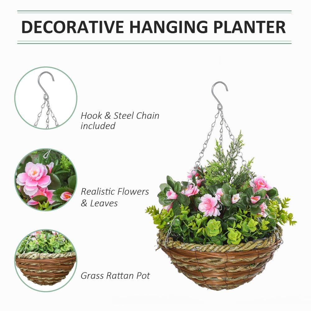 image-Pack of 2 Artificial Lisianthus Flowers Hanging Planter with Basket