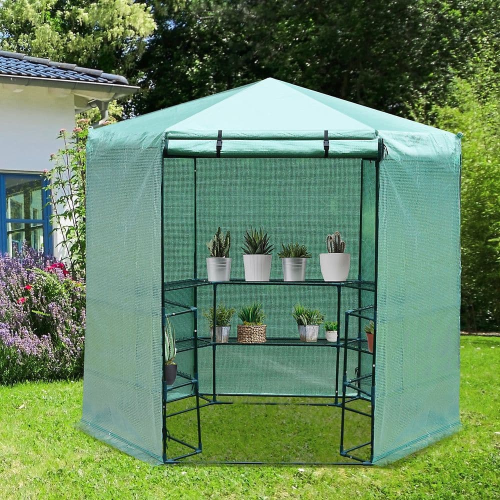 image-Hexagon Walk-in 3-Tier Portable Greenhouse, ?194x225H cm