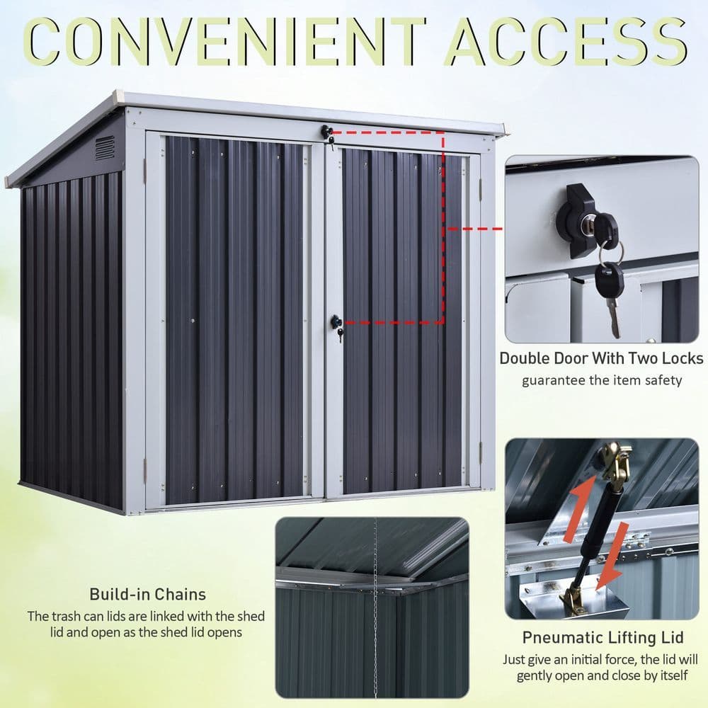 image-Steel Garden Storage Shed Double Door & Lid Dustbin Rubbish Cover 2 Trash Can