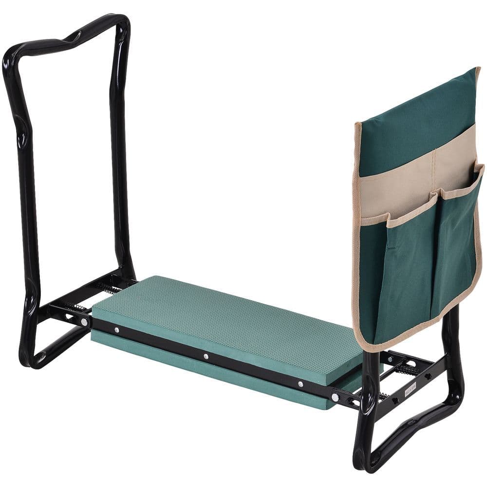 image-Steel Frame Gardening Kneeler Seat w/ Pouch Green