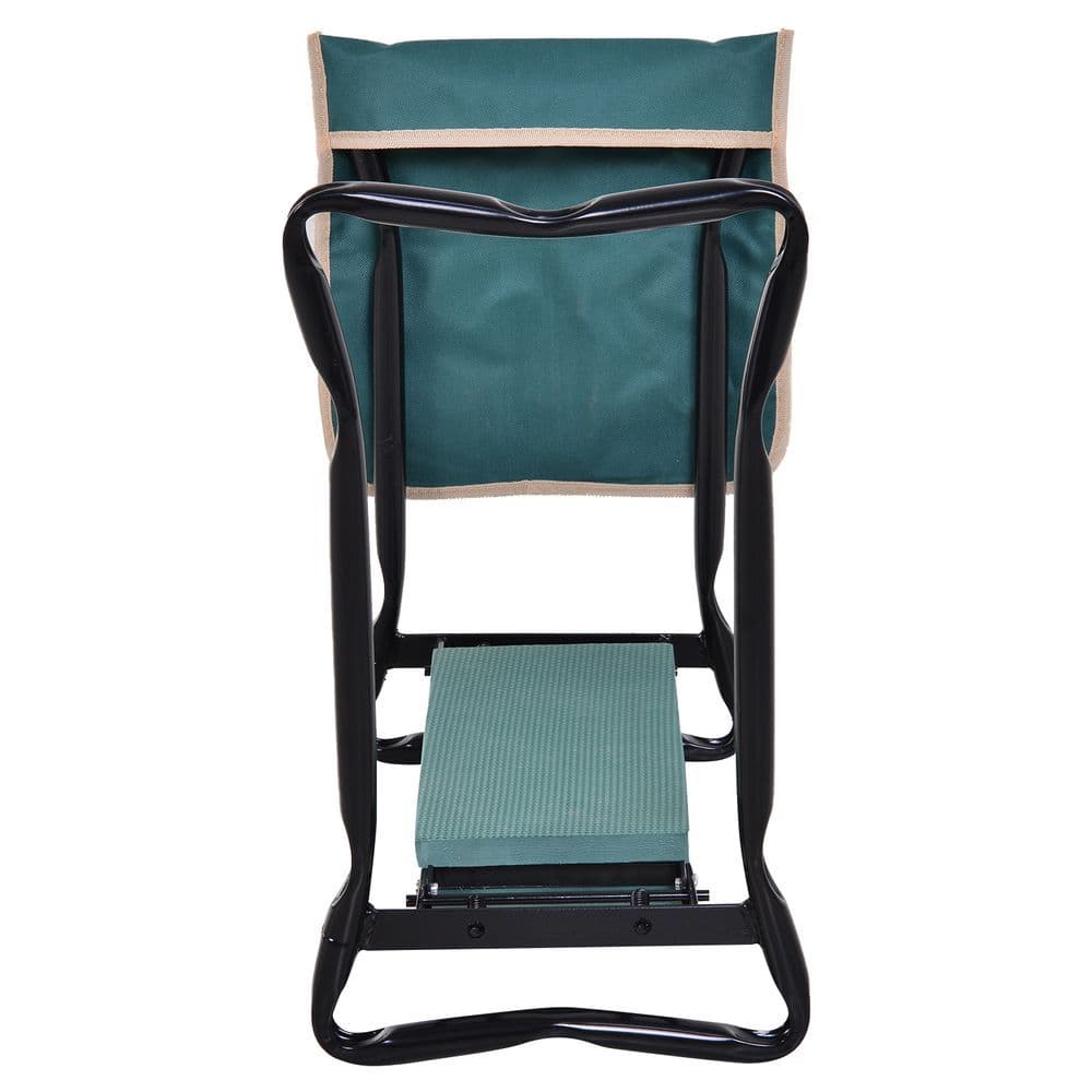 image-Steel Frame Gardening Kneeler Seat w/ Pouch Green