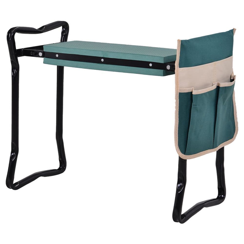 image-Steel Frame Gardening Kneeler Seat w/ Pouch Green