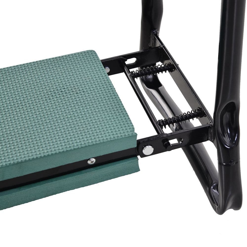 image-Steel Frame Gardening Kneeler Seat w/ Pouch Green