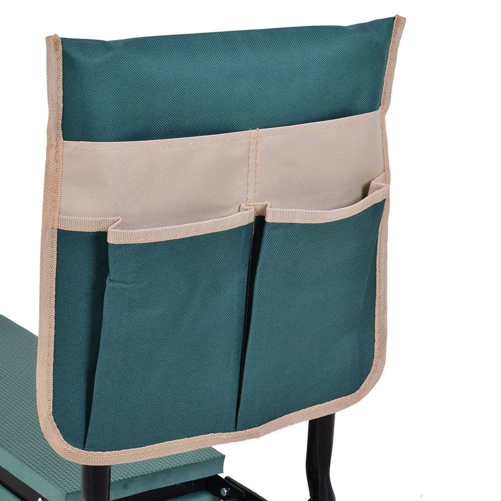 image-Steel Frame Gardening Kneeler Seat w/ Pouch Green
