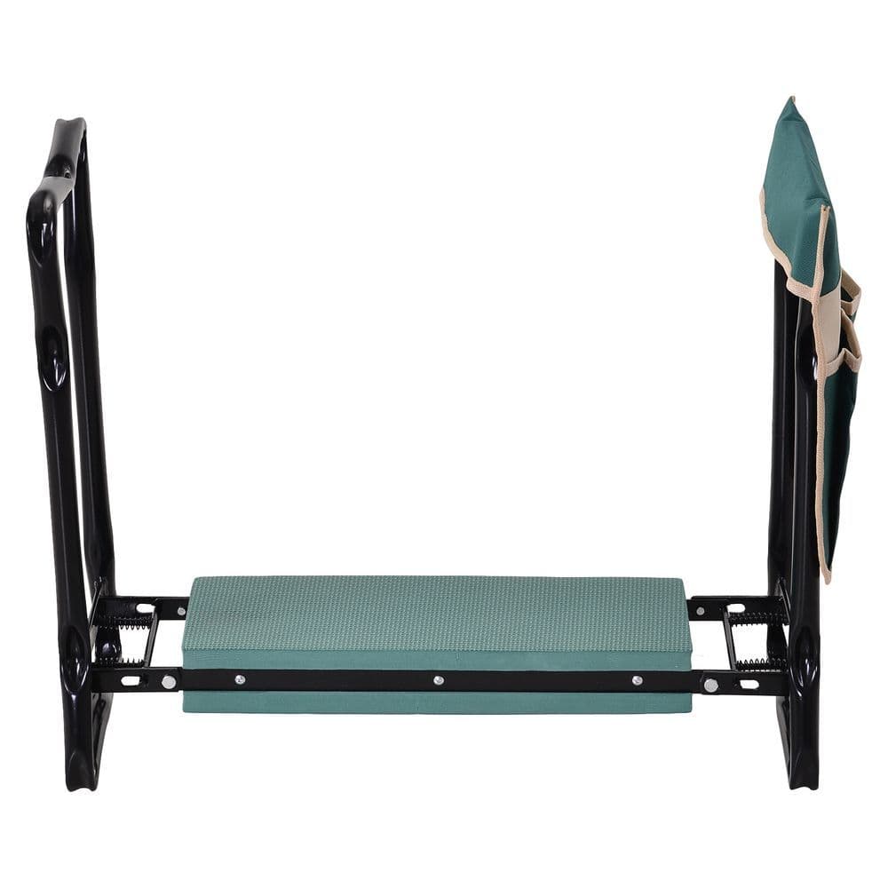 image-Steel Frame Gardening Kneeler Seat w/ Pouch Green