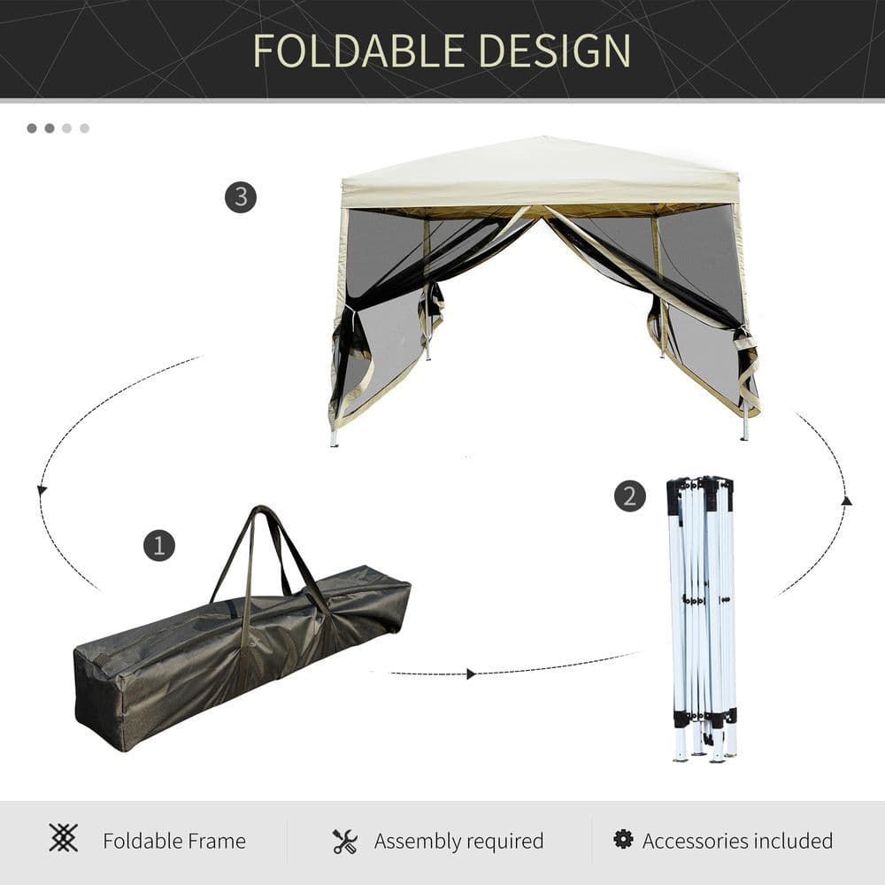 image-3x3m Pop Up Gazebo W/ Mesh Walls-Tan