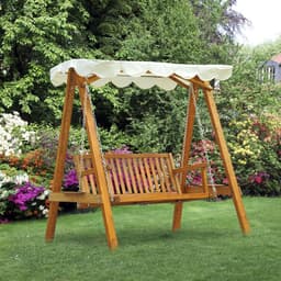 image-2-Seater Wood Garden Chair Swing Bench Lounger-Cream