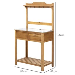 image-Wooden Garden Potting Table Storage Space Workstation Sink Shelves & Hooks
