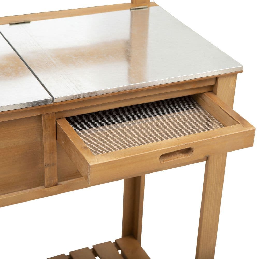 image-Wooden Garden Potting Table Storage Space Workstation Sink Shelves & Hooks