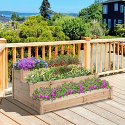 image-Wooden Raised Bed 3-Tier Planter Kit Elevated Plant Box 124x124x56cm