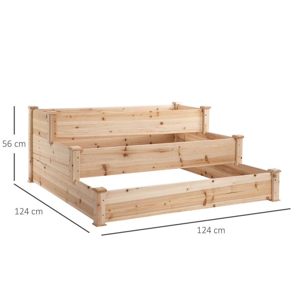 image-Wooden Raised Bed 3-Tier Planter Kit Elevated Plant Box 124x124x56cm