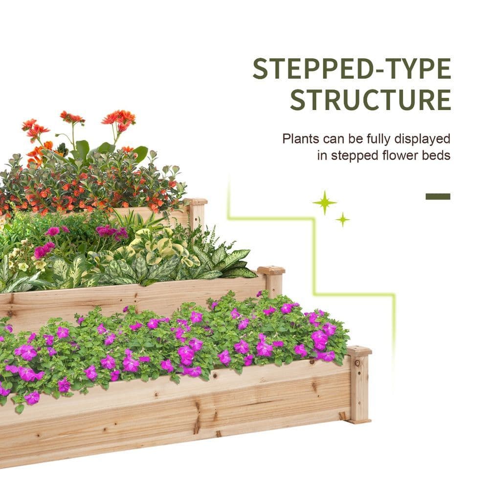 image-Wooden Raised Bed 3-Tier Planter Kit Elevated Plant Box 124x124x56cm
