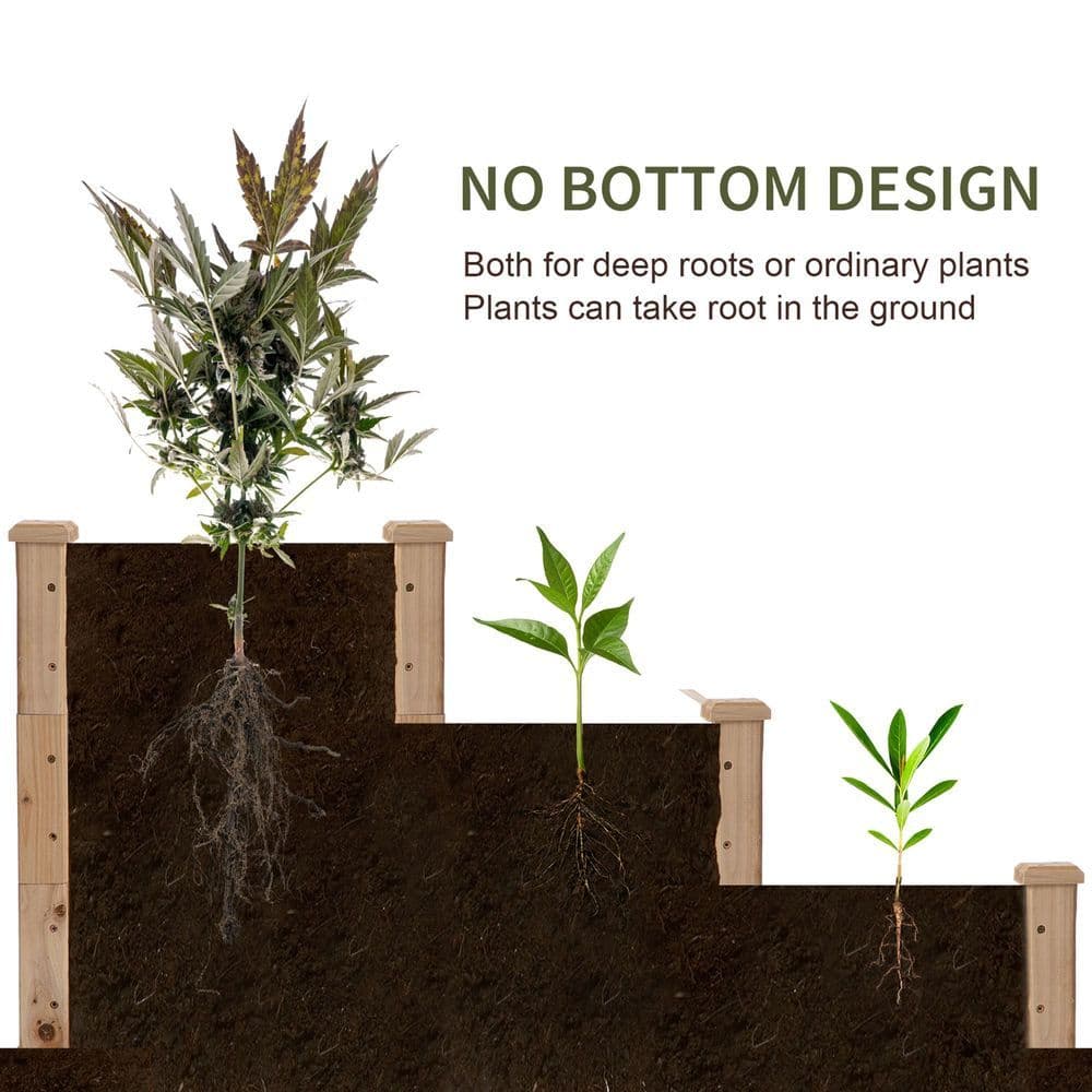 image-Wooden Raised Bed 3-Tier Planter Kit Elevated Plant Box 124x124x56cm