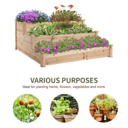 image-Wooden Raised Bed 3-Tier Planter Kit Elevated Plant Box 124x124x56cm