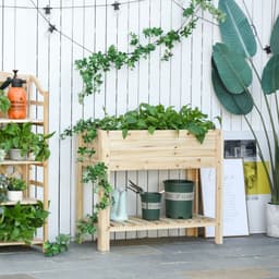 image-Wooden Raised Plant Stand Tall Flower Bed Box with Clapboard 100x40x84cm
