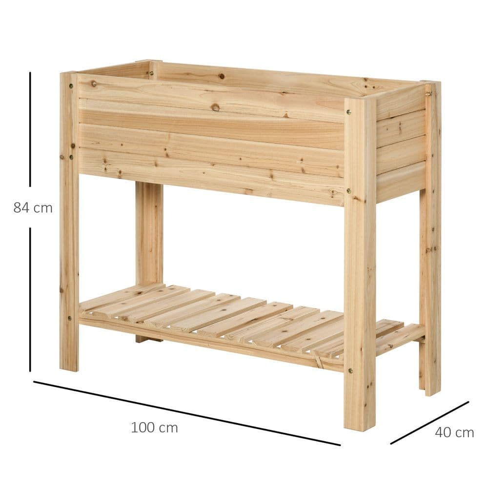 image-Wooden Raised Plant Stand Tall Flower Bed Box with Clapboard 100x40x84cm