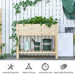 image-Wooden Raised Plant Stand Tall Flower Bed Box with Clapboard 100x40x84cm