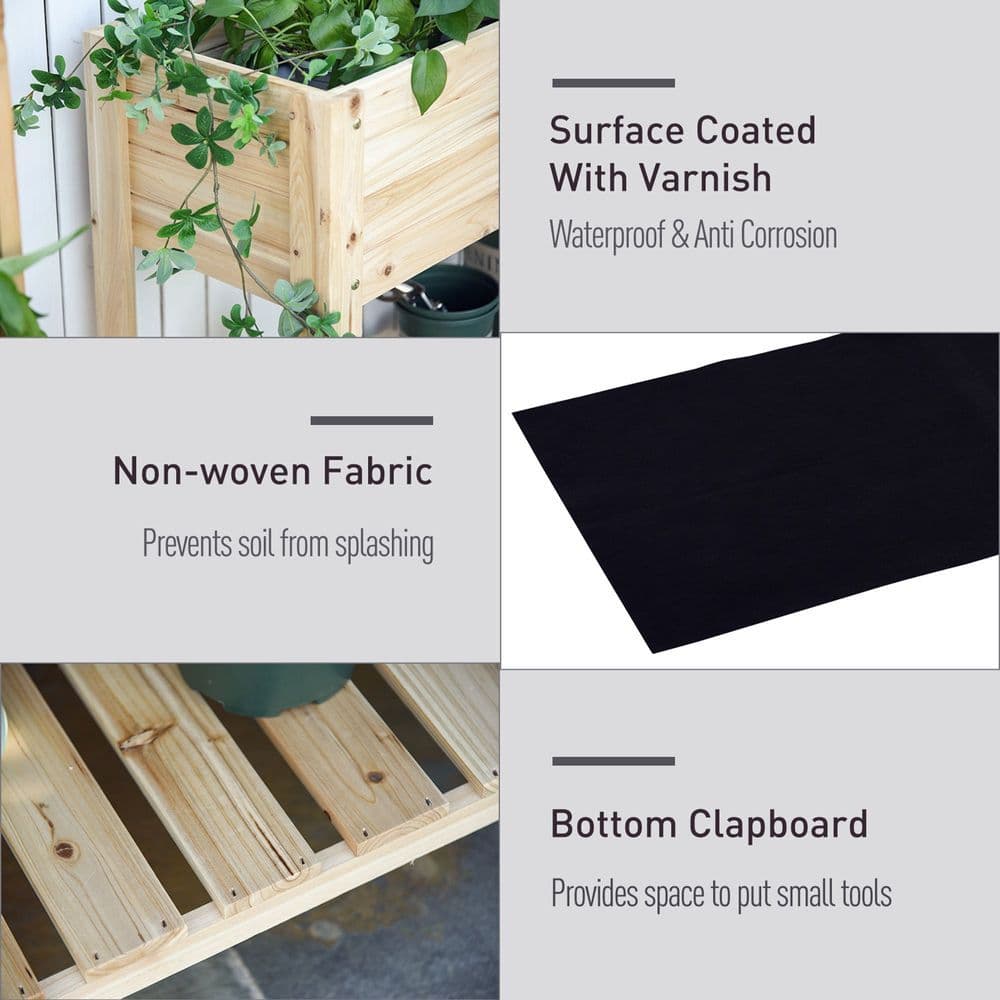 image-Wooden Raised Plant Stand Tall Flower Bed Box with Clapboard 100x40x84cm