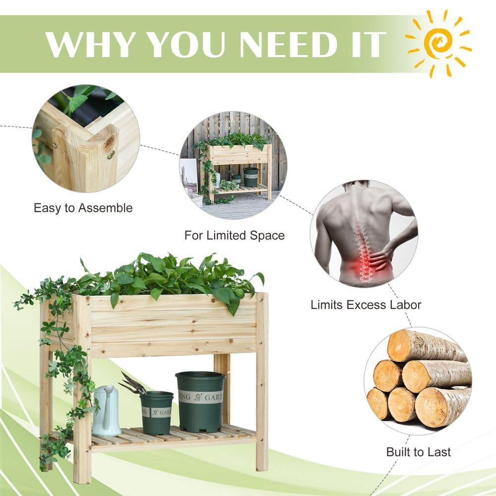 image-Wooden Raised Plant Stand Tall Flower Bed Box with Clapboard 100x40x84cm