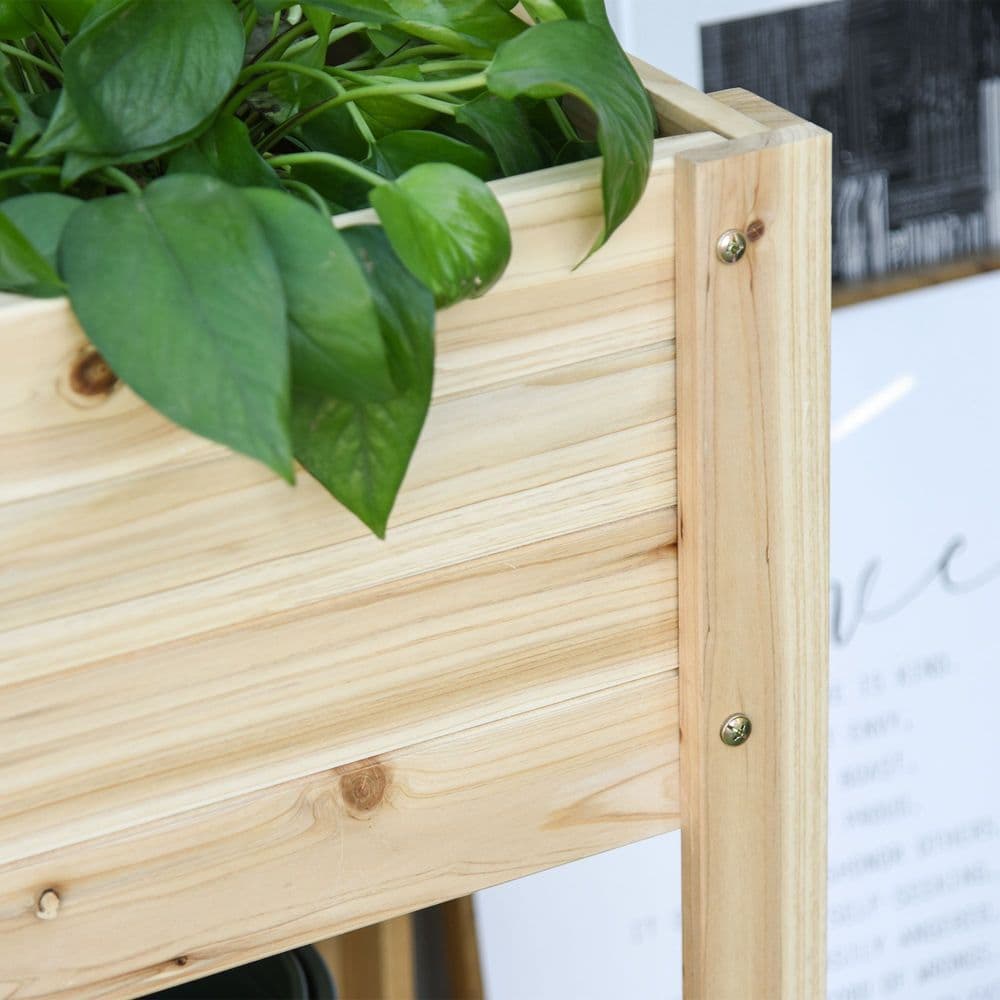 image-Wooden Raised Plant Stand Tall Flower Bed Box with Clapboard 100x40x84cm