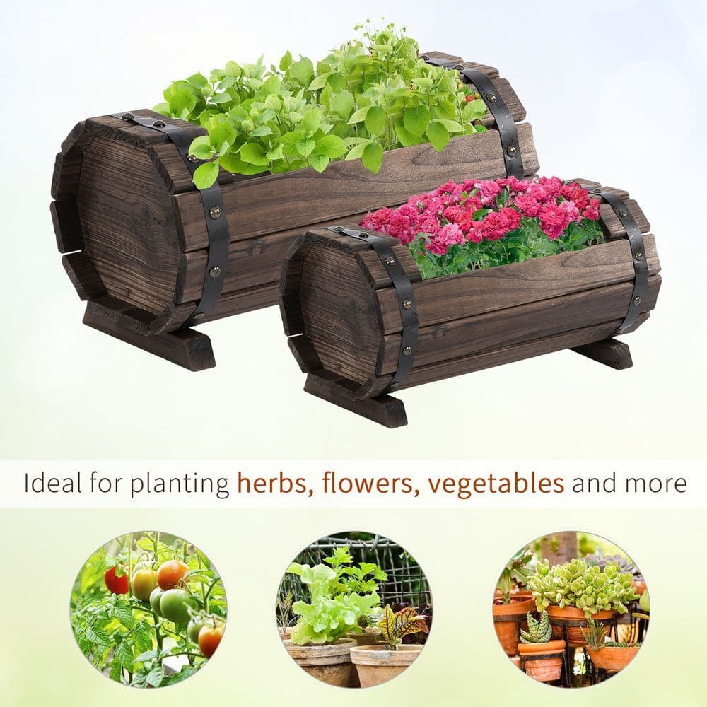 image-2PCs Wooden Planter Box Flower Plant Pot Flower Beds Plant Box