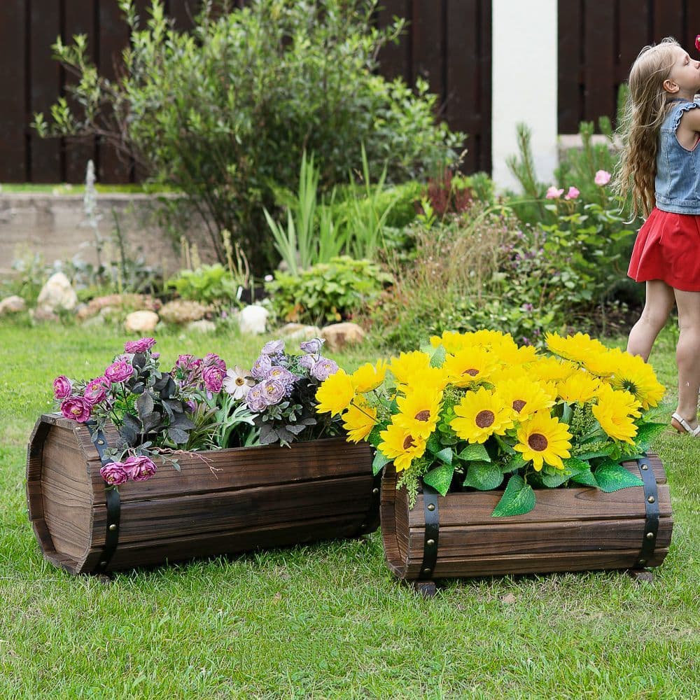 image-2PCs Wooden Planter Box Flower Plant Pot Flower Beds Plant Box