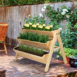 image-3 Tier Wooden Stand Vertical Plant Bed Storage & Clapboard & Hooks, 120x68x80cm