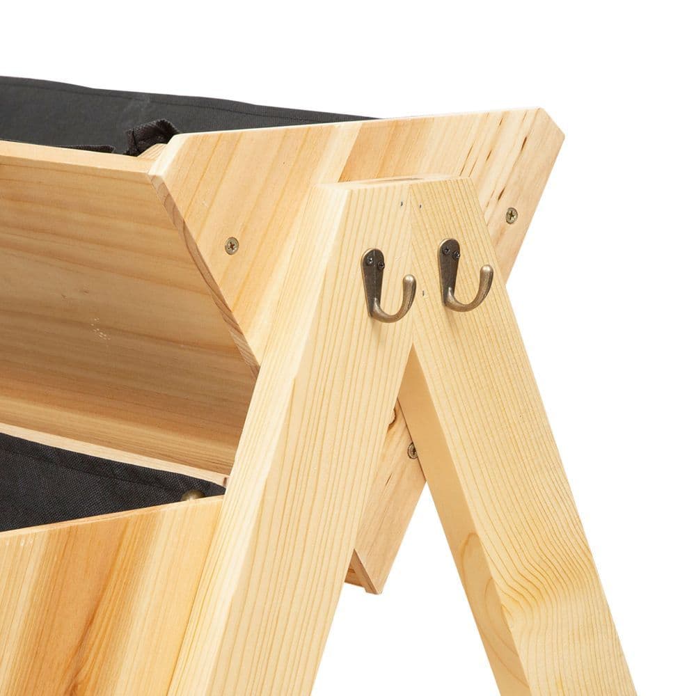 image-3 Tier Wooden Stand Vertical Plant Bed Storage & Clapboard & Hooks, 120x68x80cm