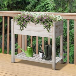 image-Raised Bed Elevated Wooden Planter Grow Box with 2 tiers, 4 Pockets White