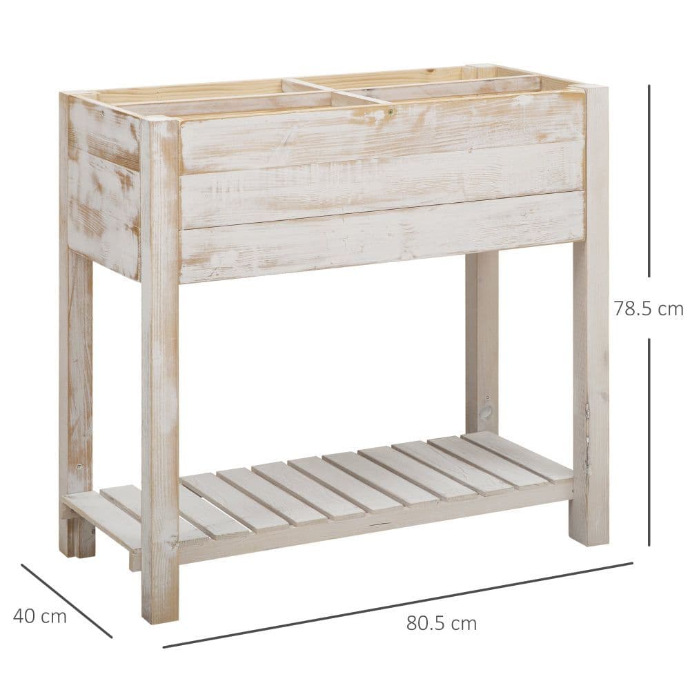 image-Raised Bed Elevated Wooden Planter Grow Box with 2 tiers, 4 Pockets White