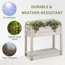 image-Raised Bed Elevated Wooden Planter Grow Box with 2 tiers, 4 Pockets White