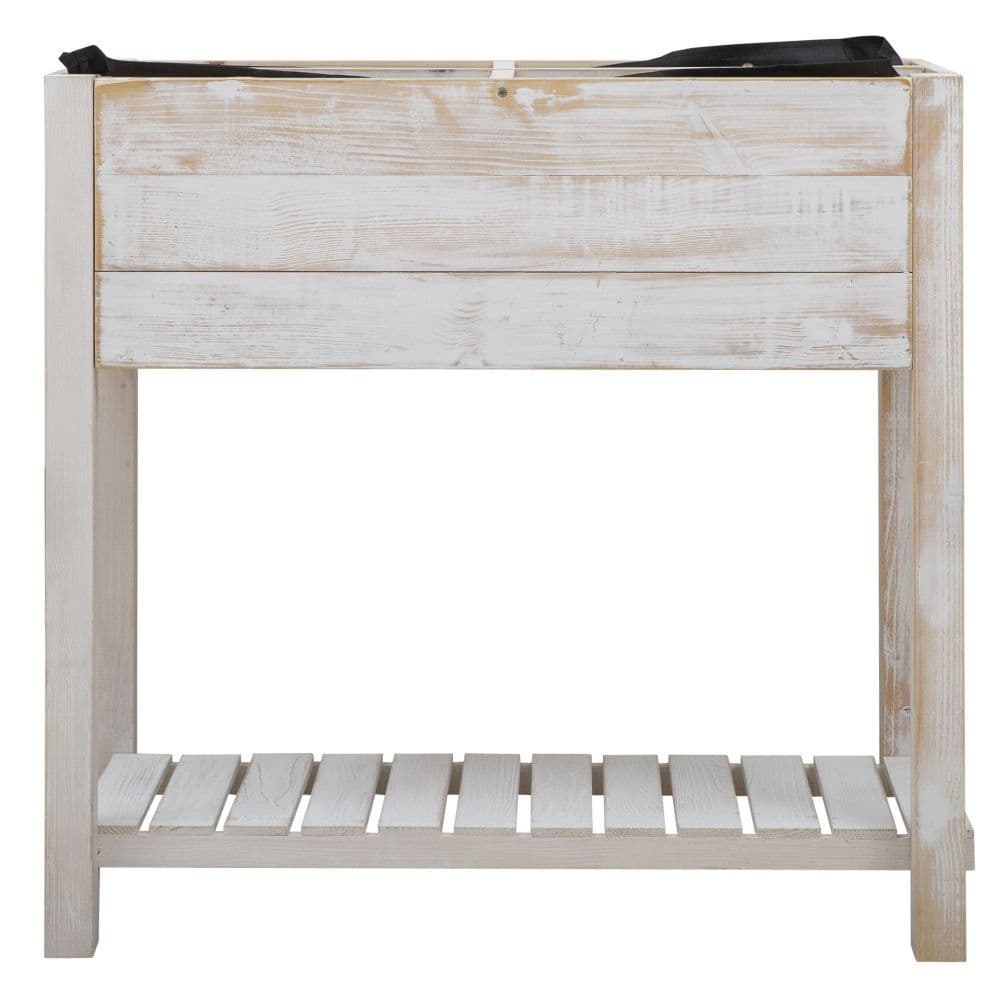image-Raised Bed Elevated Wooden Planter Grow Box with 2 tiers, 4 Pockets White