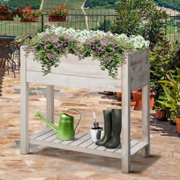 image-Raised Bed Elevated Wooden Planter Grow Box with 2 tiers, 4 Pockets White