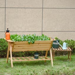 image-Free Standing Wooden Planter Garden Raised Bed with Storage Shelf Plates