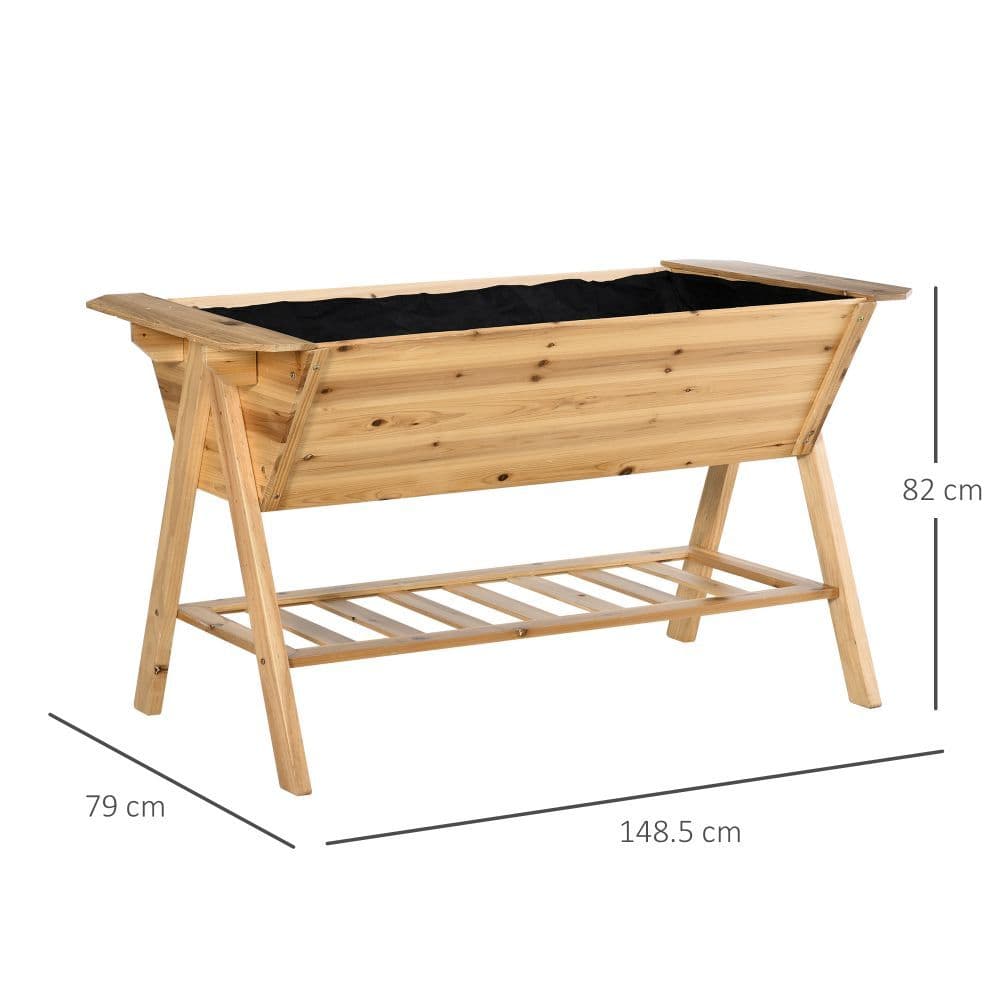 image-Free Standing Wooden Planter Garden Raised Bed with Storage Shelf Plates