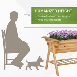 image-Free Standing Wooden Planter Garden Raised Bed with Storage Shelf Plates