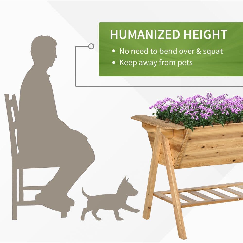 image-Free Standing Wooden Planter Garden Raised Bed with Storage Shelf Plates