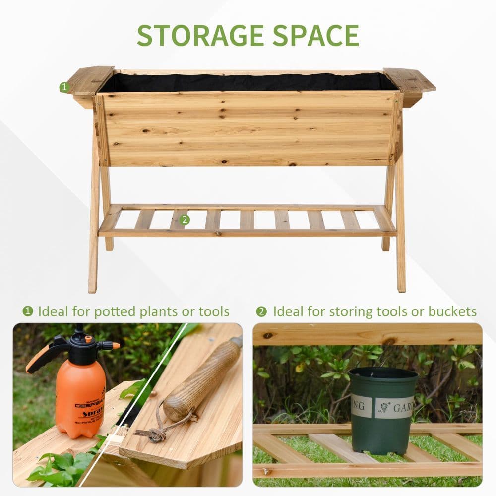 image-Free Standing Wooden Planter Garden Raised Bed with Storage Shelf Plates