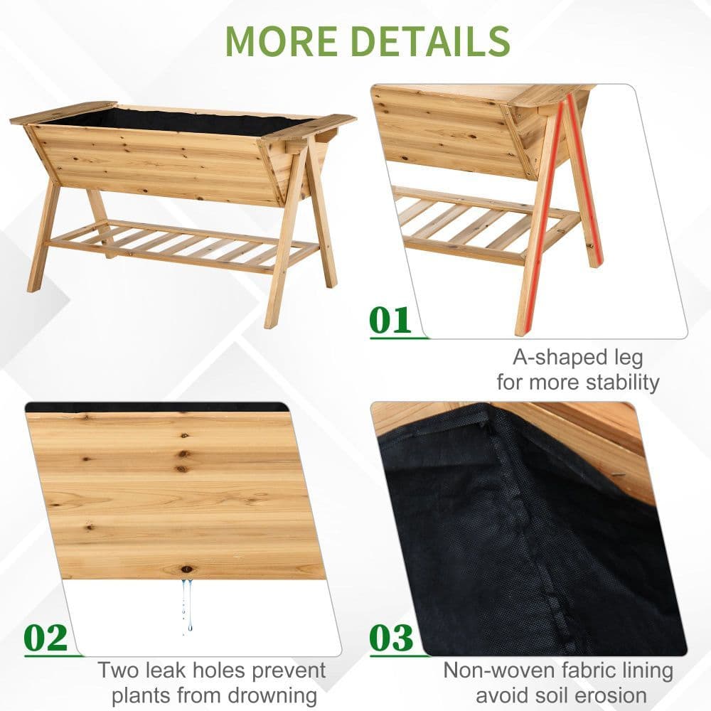image-Free Standing Wooden Planter Garden Raised Bed with Storage Shelf Plates