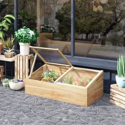 image-Wooden Cold Frame Greenhouse Grow House, 100 x 50 x 36 cm, Natural