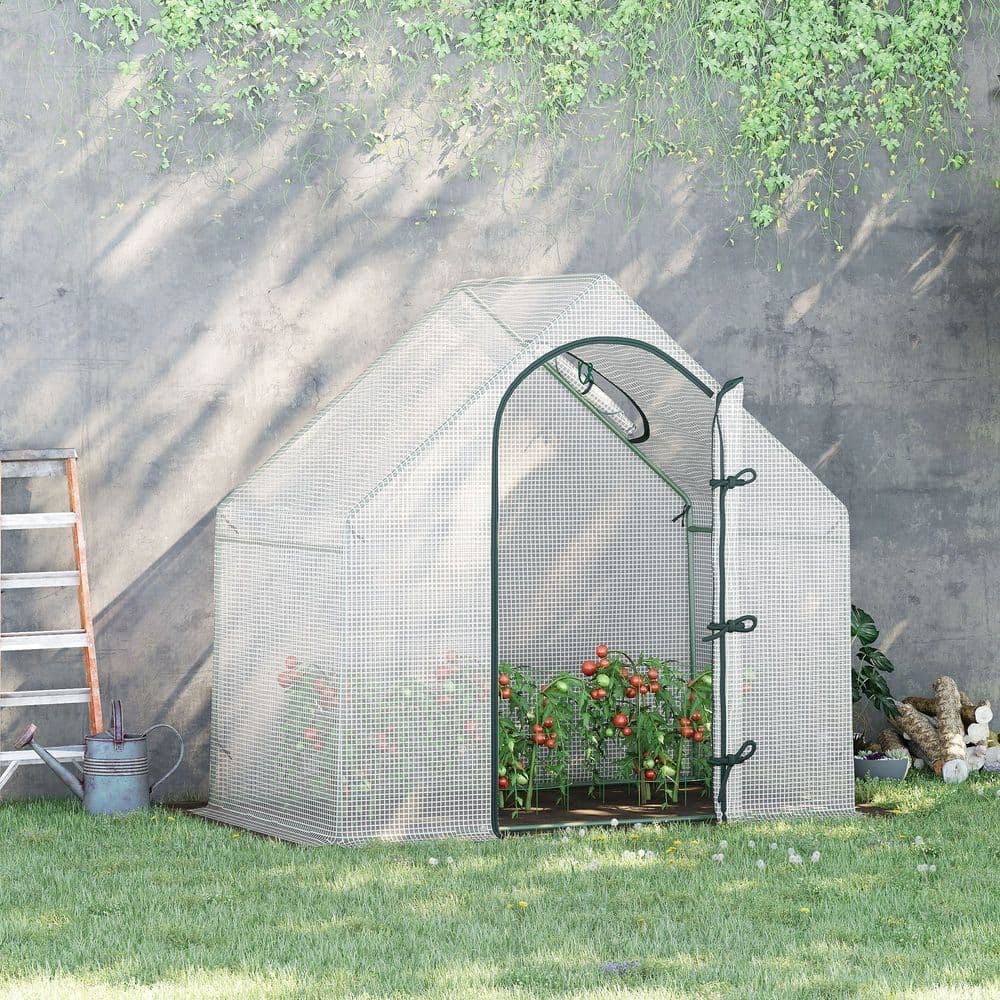 image-Walk-In Greenhouse Vegetable Plant Window Roll-Up 180 x 100 x 165cm, White