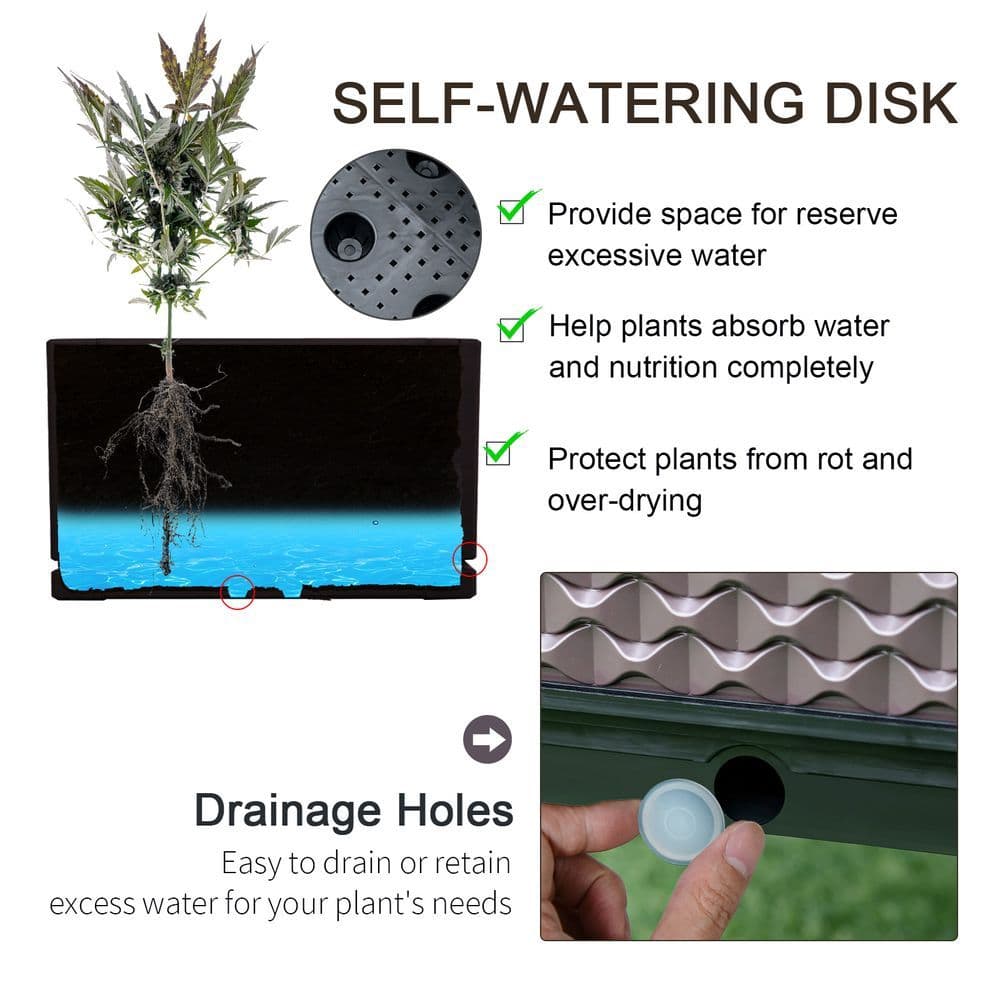 image-Set of 2 Raised Bed, Elevated Planter Box & Self-Watering Design & Drainage Holes