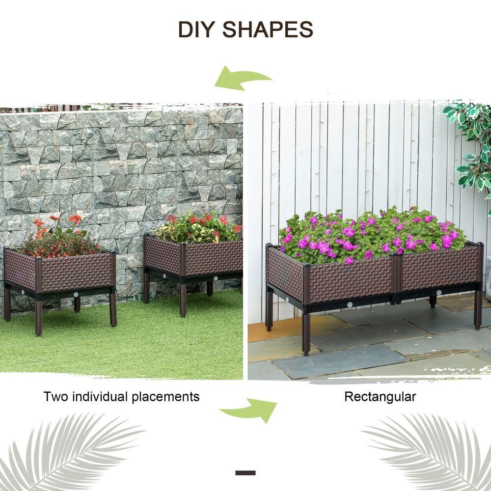 image-Set of 2 Raised Bed, Elevated Planter Box & Self-Watering Design & Drainage Holes