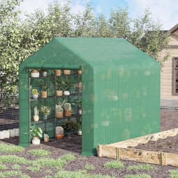 image-Poly Tunnel Steeple Walk in Greenhouse Removable Cover Shelves 244x180x210cm