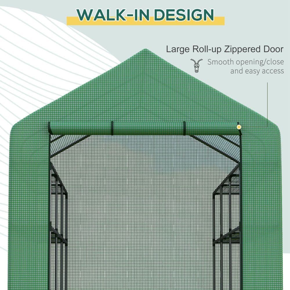 image-Poly Tunnel Steeple Walk in Greenhouse Removable Cover Shelves 244x180x210cm